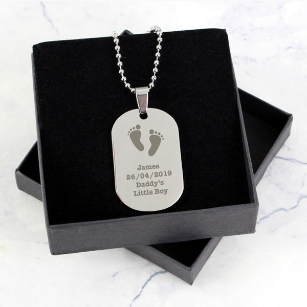 Personalised Footprints Stainless Steel Dog Tag Necklace