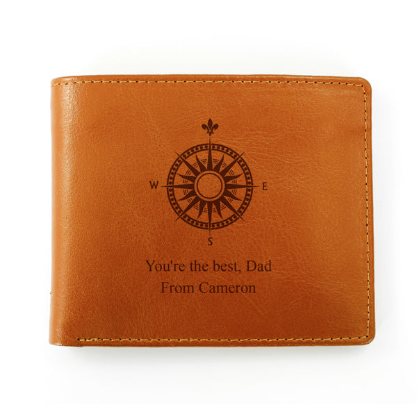 Personalised Compass Tan Leather Wallet