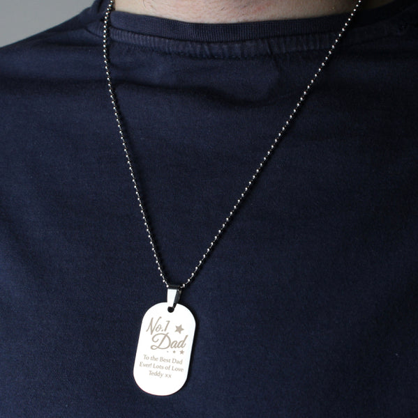 Personalised No.1 Dad Stainless Steel Dog Tag Necklace