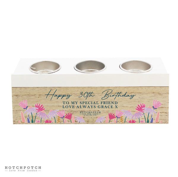 Personalised Wild Flower Triple Tealight Box