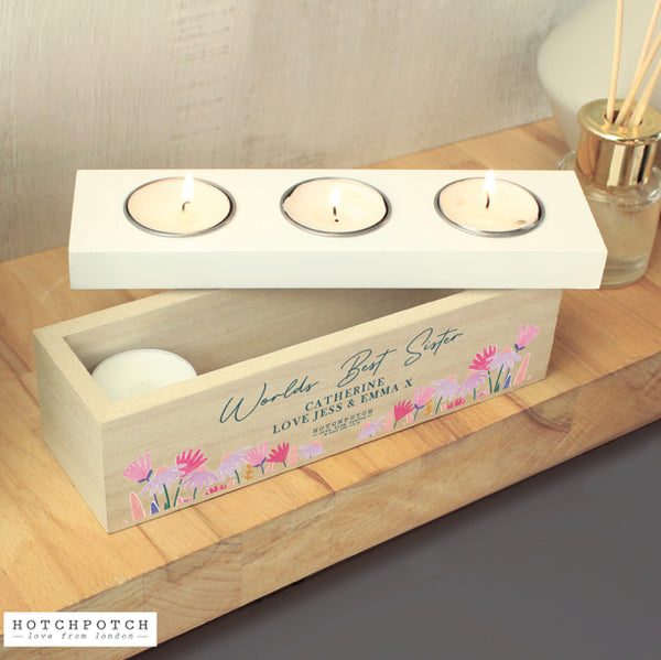 Personalised Wild Flower Triple Tealight Box