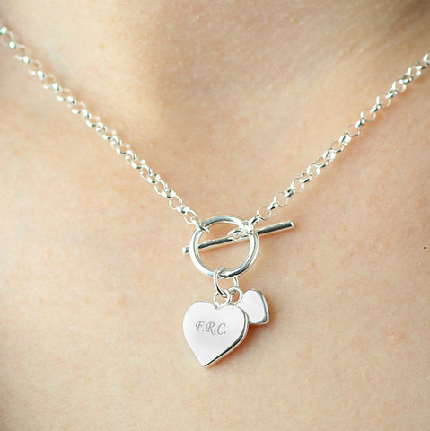 Personalised Hearts T-Bar Necklace  no