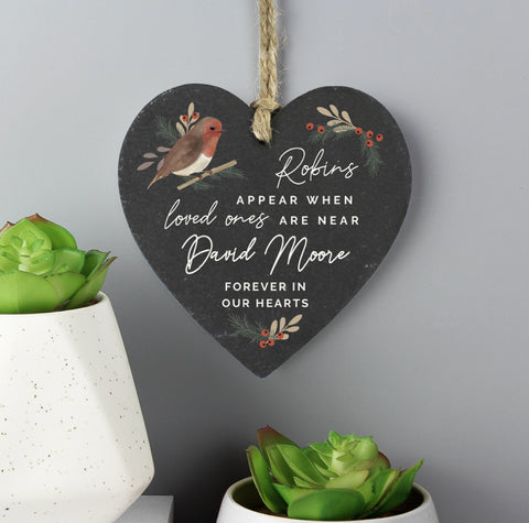Personalised Memorial Robins Appear Slate Heart
