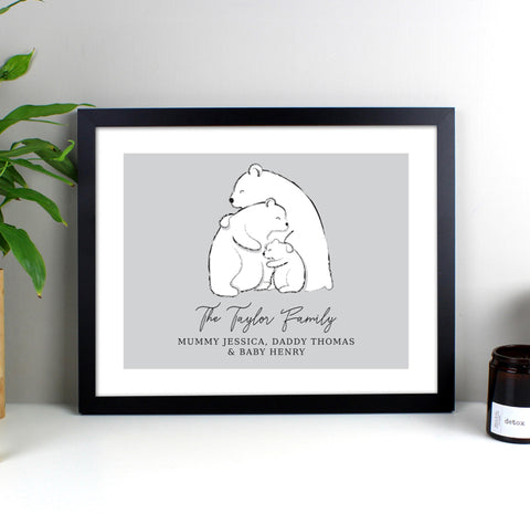 Personalised Polar Bear Family Black Framed Print