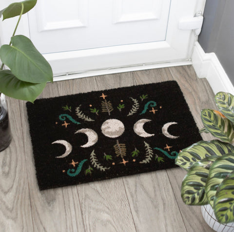Black Dark Forest Moon Phase Doormat