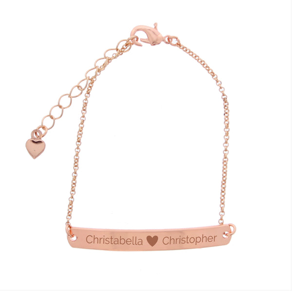 Personalised Rose Gold Tone Heart Bar Bracelet