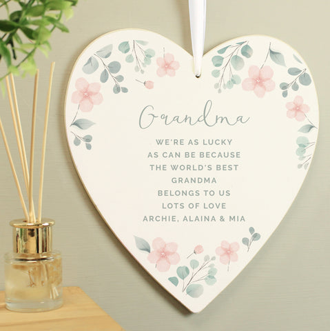 Personalised Floral Wooden Heart Decoration
