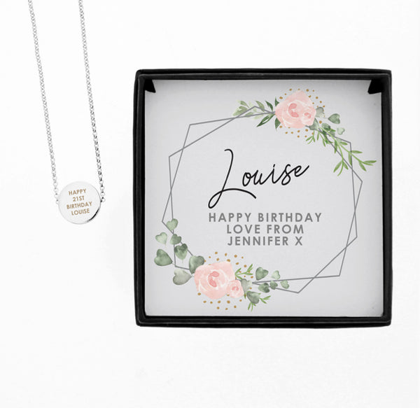 Personalised Abstract Rose Sentiment Silver Tone Necklace and Box