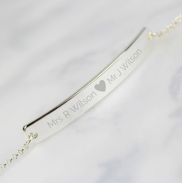 Personalised Silver Tone Heart Bar Bracelet