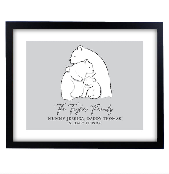 Personalised Polar Bear Family Black Framed Print
