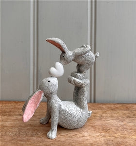 Grey Kissing Rabbit Ornament