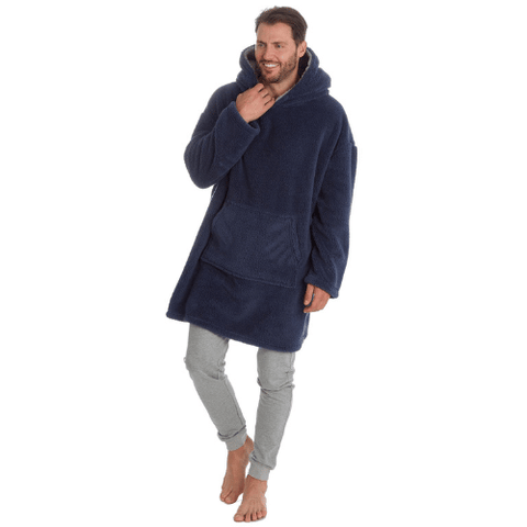 Men’s Oversized Snuggle Fleece Hoodie Blanket - Navy