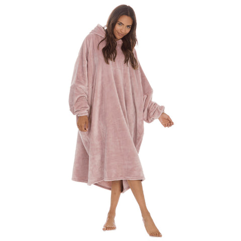 Ladies Knee Length Oversized Snuggle Hoddie Blanket - Pink