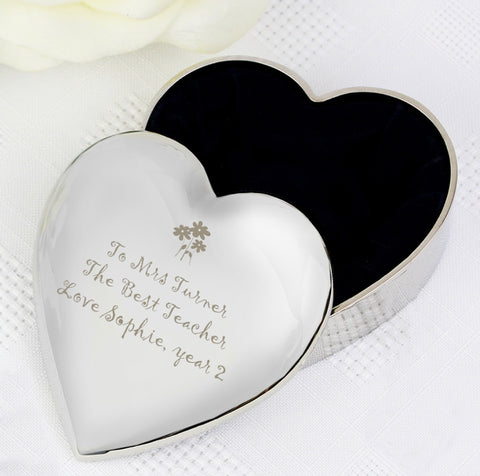 Personalised Teacher Heart Flowers Trinket Box