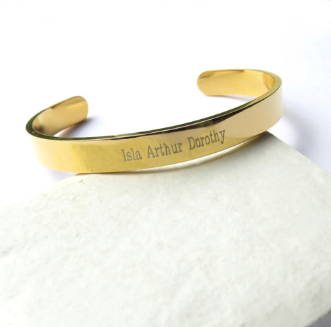 Personalised Solid Stainless Steel Gold Bangle - Unisex