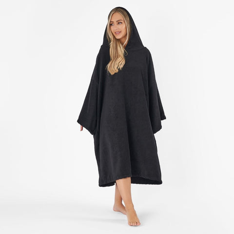 Adult Poncho Oversized Changing Robe, Black - One Size