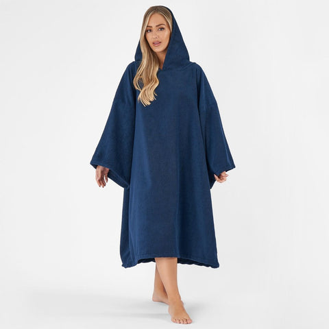 Adult Poncho Oversized Changing Robe, Navy Blue - One Size
