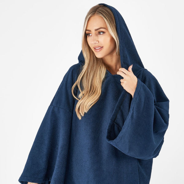 Adult Poncho Oversized Changing Robe, Navy Blue - One Size
