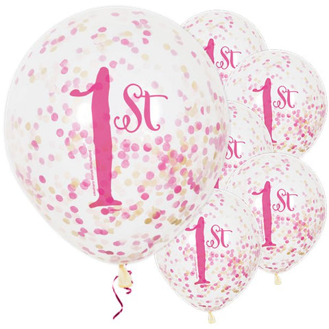 1st Birthday Pink Confetti Balloons
