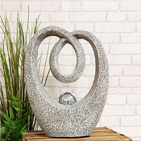 Concrete Effect Abstract Heart Sculpture With Steel Ball