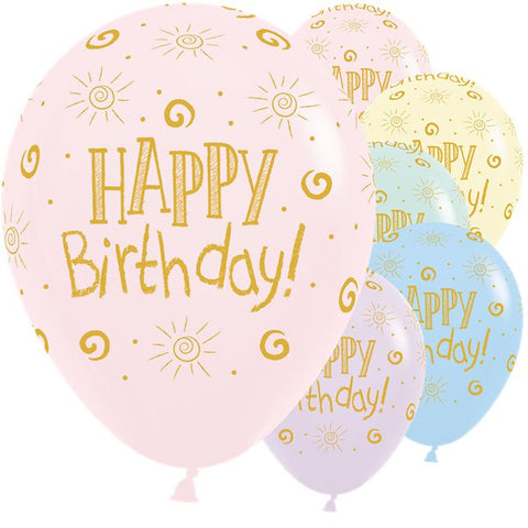 Happy Birthday Pastel Assorted Balloons