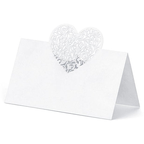 White Laser Heart Place Cards