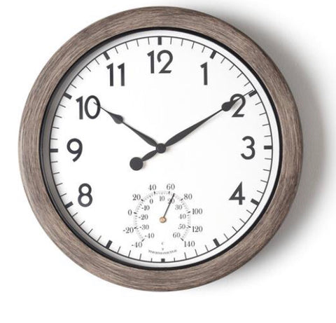 Grey Outdoor Clock With Temp Gauge
