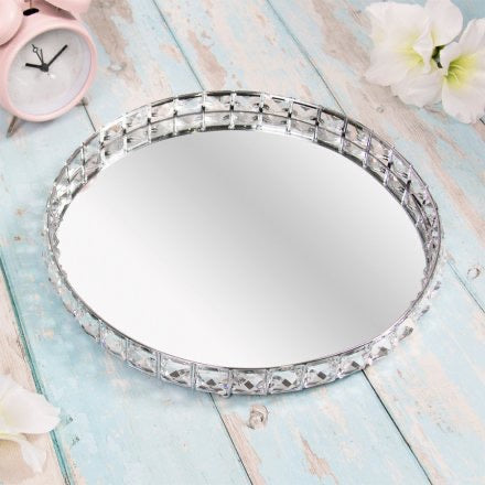 Silver Crystal Round Tray