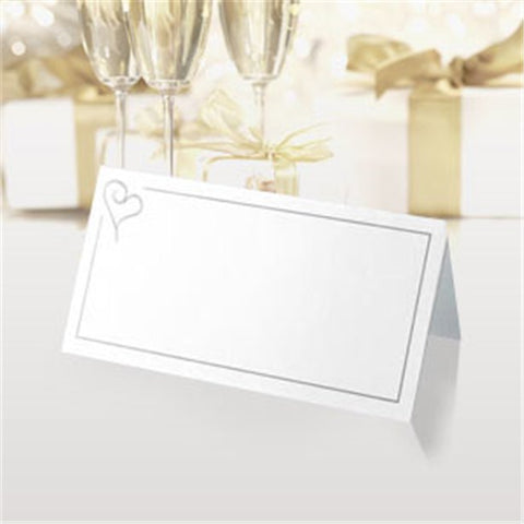 Contemporary Heart Wedding Place Cards - Silver