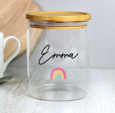 Personalised Rainbow Glass Jar with Bamboo Lid
