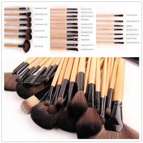 24pcs Wooden Makeup Brush Set with Case