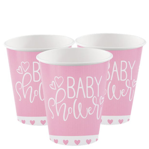 Pink Hearts Baby Shower Paper Cups