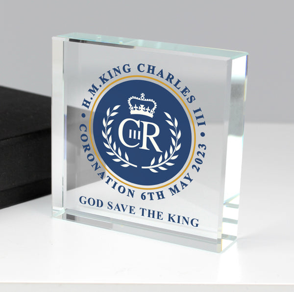 Personalised King Charles III Blue Crest Coronation Commemorative Crystal Token