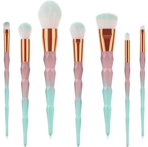 7pcs Pink-Green Gradient Diamond Makeup Brush Set