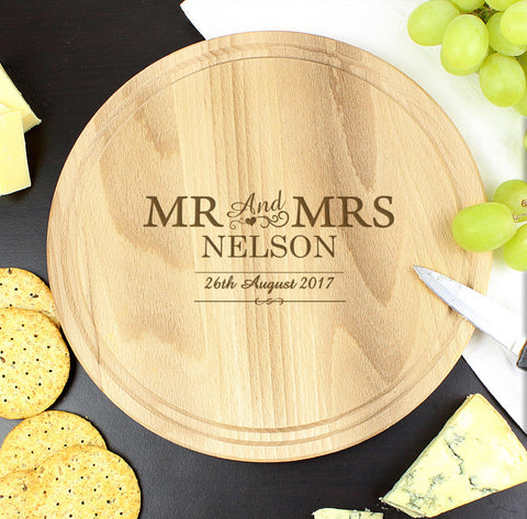Personalised Mr & Mrs Round Chopping Board