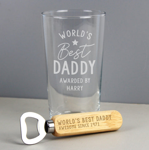 Personalised 'World's Best' Pint Glass & Bottle Opener