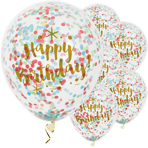 Happy Birthday Gold Glitz Confetti Balloons