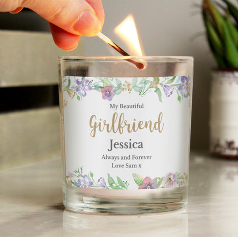 Personalised Floral Watercolour Jar Candle