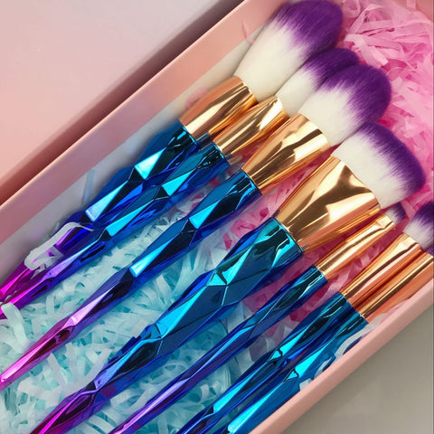 7pcs Unicorn Diamond Purple Hair Makeup Brush Set