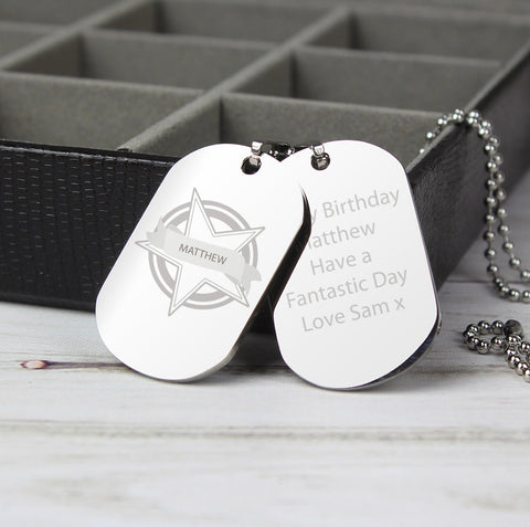Personalised Star Stainless Steel Double Dog Tag Necklace