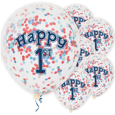 Happy 1st Birthday Blue Confetti Balloons