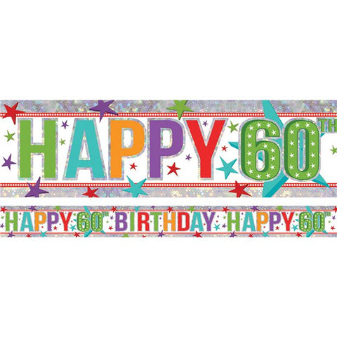 Multicoloured 'Happy 60th Birthday' Holographic Foil Banner