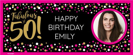 Personalised Pink/Gold 50th Birthday Banner