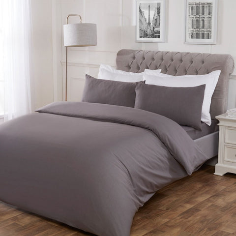 Easy Care Polycotton Duvet Cover Set - Charcoal Grey