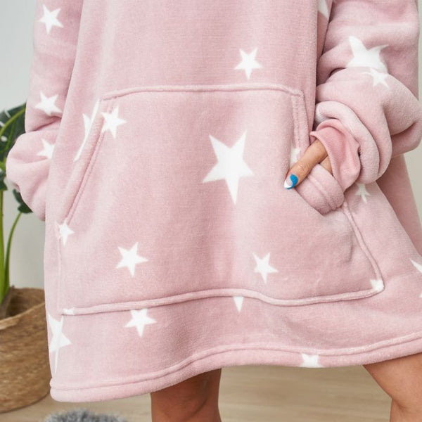 Star Print Hooded Blanket - Blush Pink