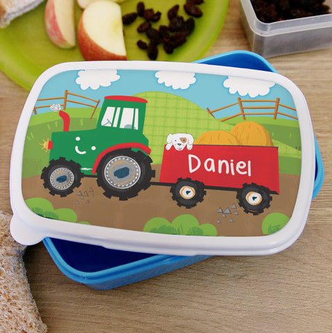 Personalised Tractors Name Only Blue Lunch Box