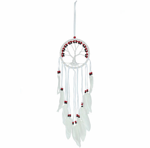 White Tree Of Life Dreamcatcher With Beads