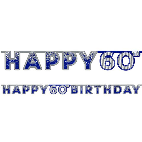 Blue 'Happy 60th Birthday' Holographic Paper Banner