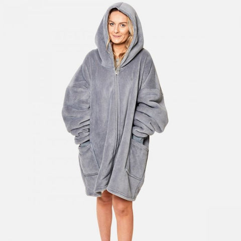 Sherpa Zip Up Hooded Blanket - Grey