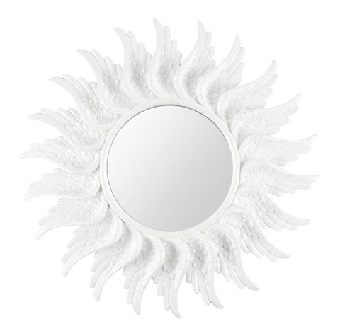 Round White Glitter Angel Wing Mirror